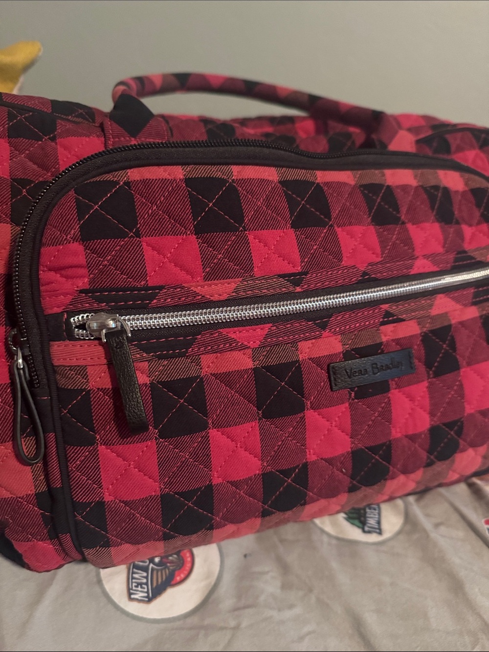 Vera Bradley Red and Black Quilted Buffalo Check Weekender